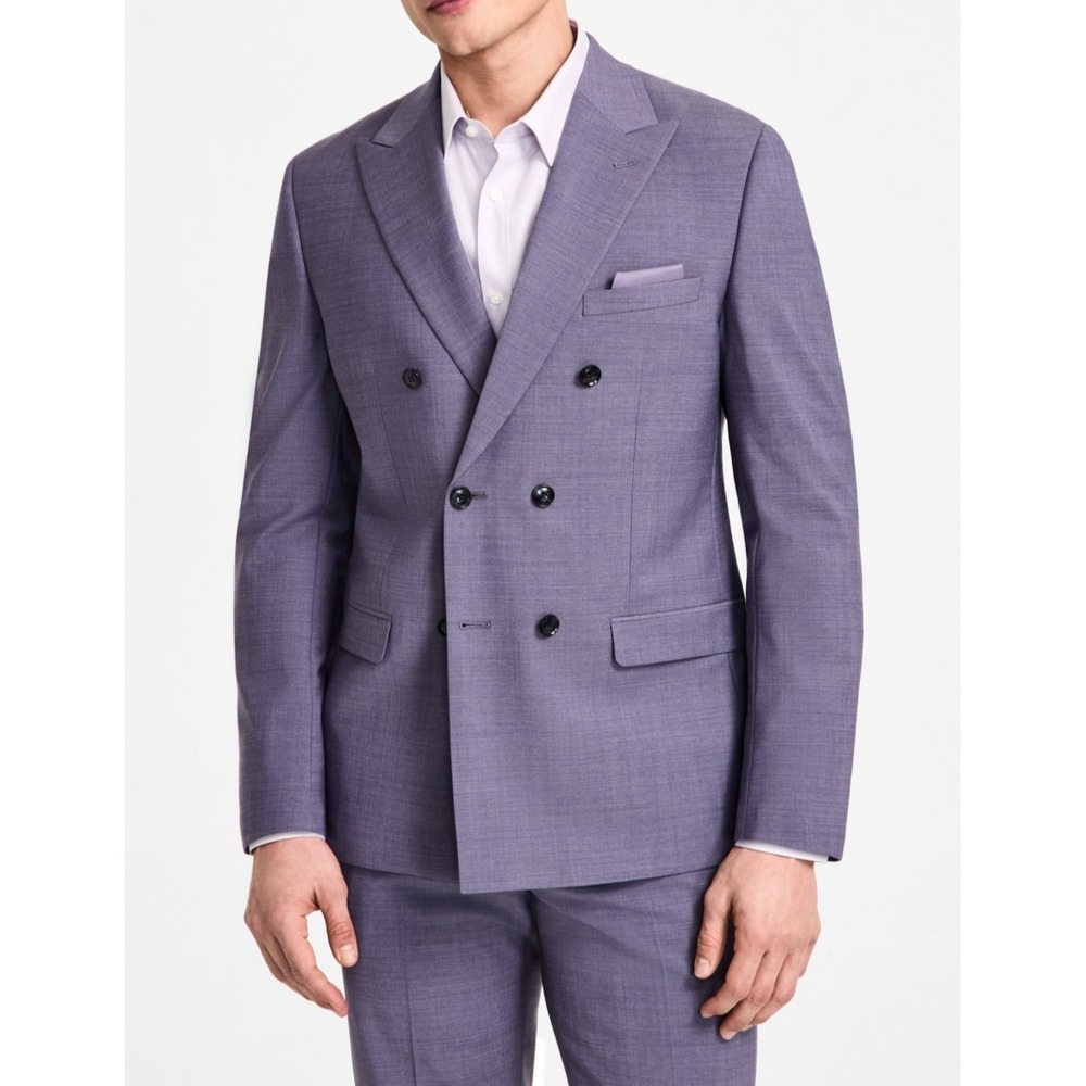 $425 Bar III Mens 38R Slim Peak Double Breasted Suit Jacket Purple Wool Stretch